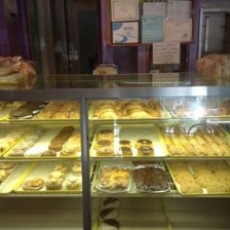 The pastry case at Richmond Bakery