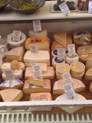 A cheese display at Rubiner's Cheesemonger and Grocer in the Berkshires