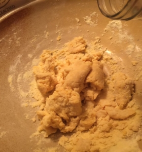 Semolina with eggs partially mixed